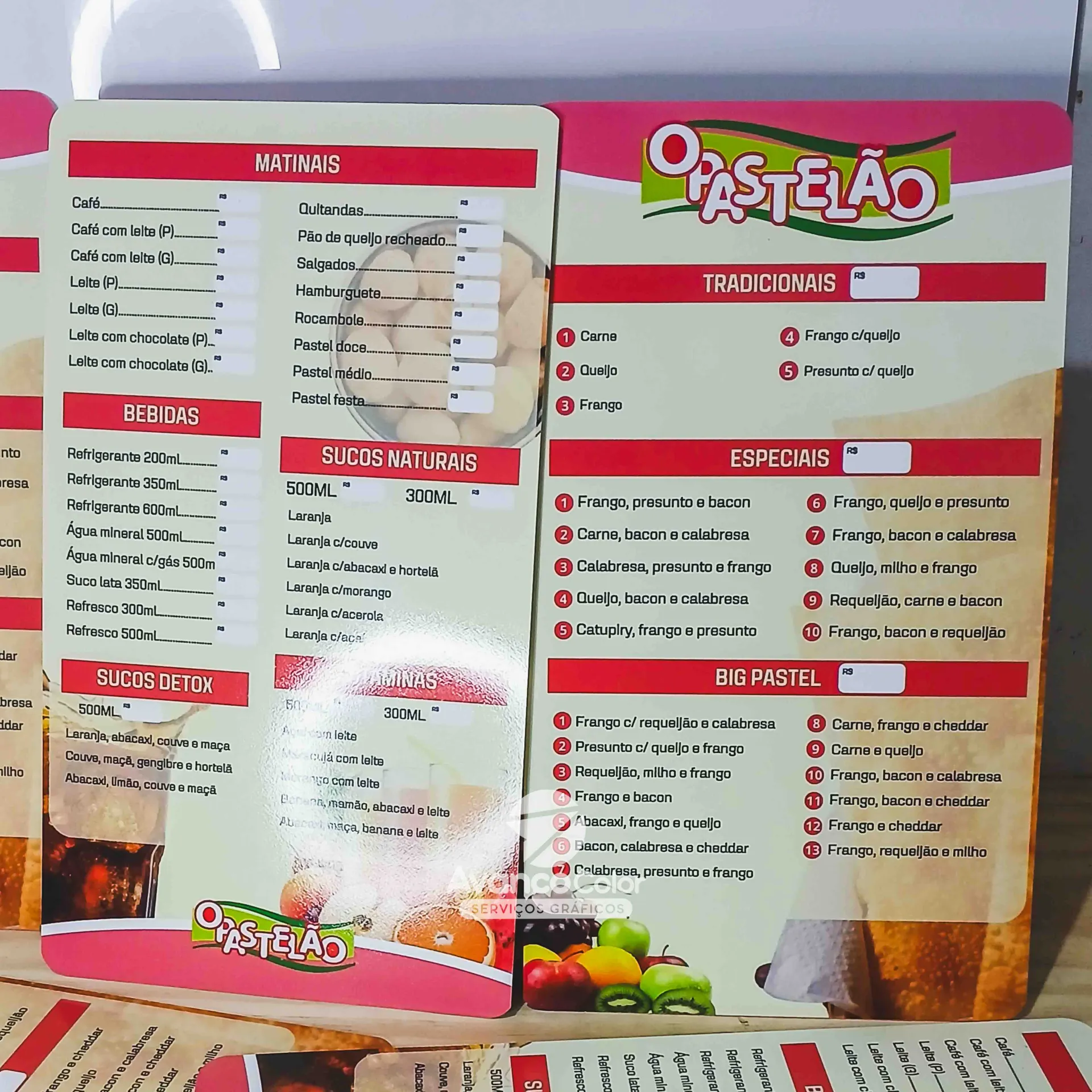 Cardápio A3 29,7cm x 42cm PS 1mm Personalizado